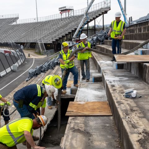 Work continues on North Wilkesboro's grandstands, in advance of the NASCAR All-Star Race on May 19.