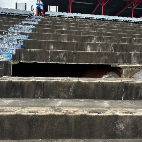 As seats were removed for further inspection, an open area believed to be a former moonshine cave was found under the frontstretch grandstand at North Wilkesboro.